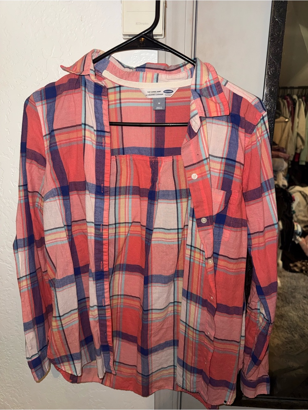Coral Plaid Button-Up Shirt
